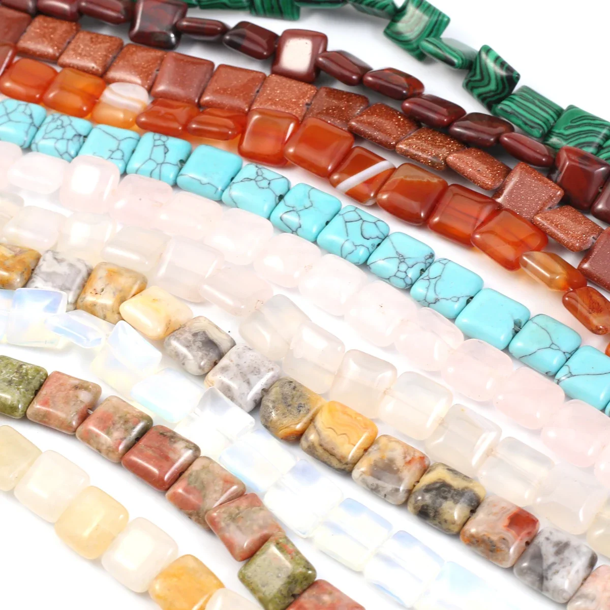

Бусины квадратной формы из натурального камня, в полоску, с агатом