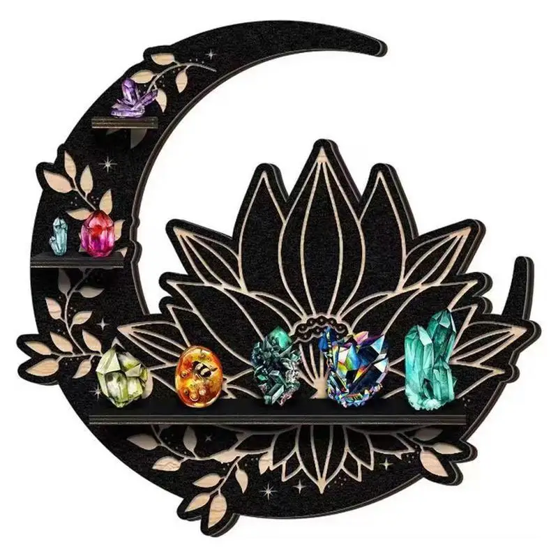 

Wall Crystal Shelf Wooden Storage Rack For Crystal Lotus Flower Shape Crystal Decor Shelves Home Decor For Bedroom Living Room