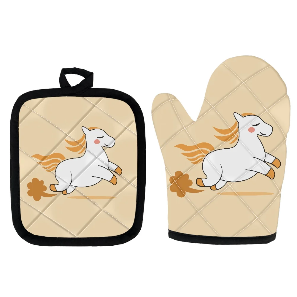 

Microwave Oven Gloves Cute Cartoon Little Horse Oven Mitt Barbecue /Cooking Gloves and Kitchen Potholders 2 Pcs/Set Pot Holders