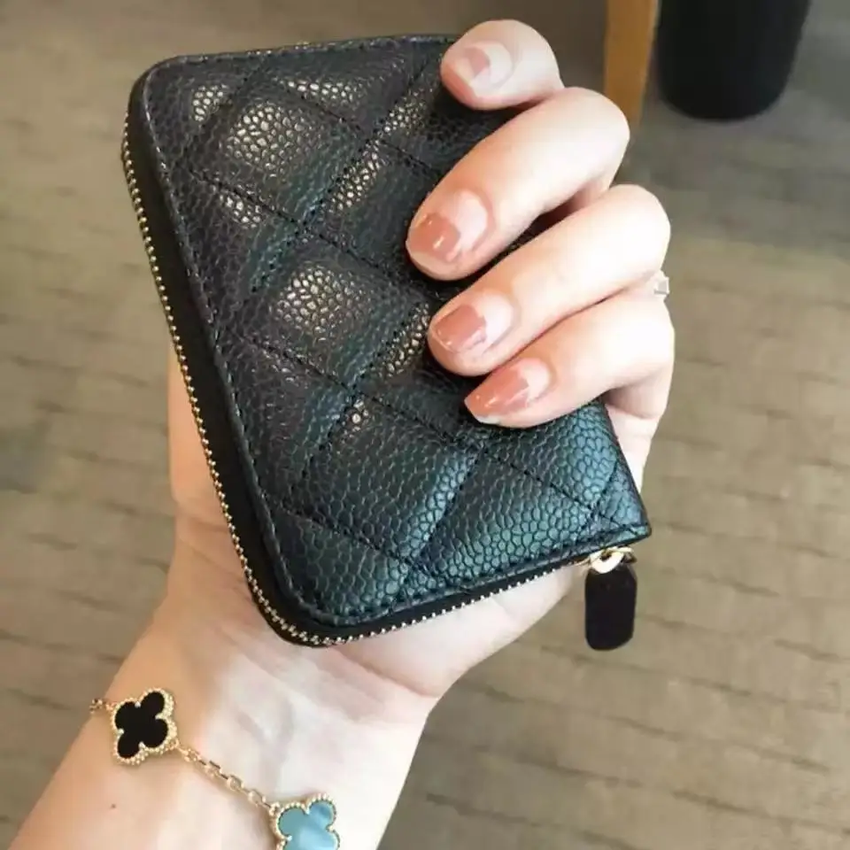 

Luxury Woman Coin Purse Sheepskin Grid Pattern Genuine Leather Zipper Caviar Designer Case Credit Card Bag Wallet Short Cowhide