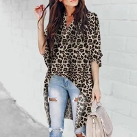 women flare sleeve irregular leopard print tops 2021 ladies v neck casual t shirts simple stylish loose female tees streetwear