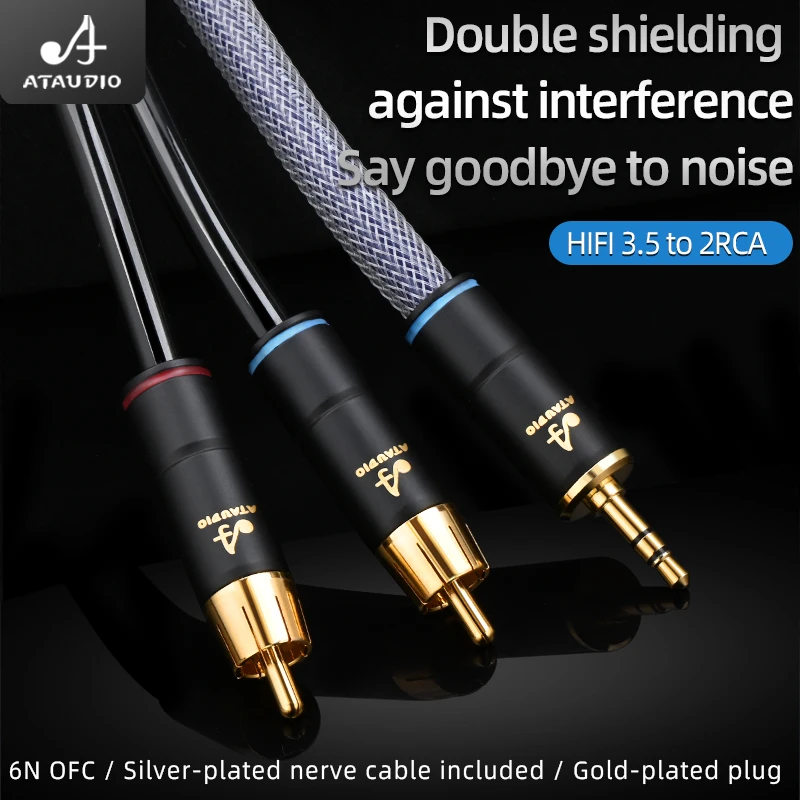 Стерео аудио кабель ATAUDIO HIFI 3 5 мм на 2 RCA 6N OFC аудио-кабель 0 м 1 для iPhone MP3 DVD усилитель