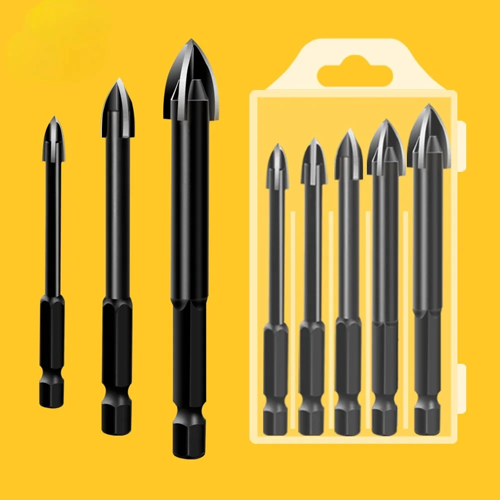 

5/6pcs Cross Hex Shank Tile Drill Bits Set for Glass Ceramic Concrete Carbide Hole Opener Brick Hard Alloy Triangle Bit Tool Kit