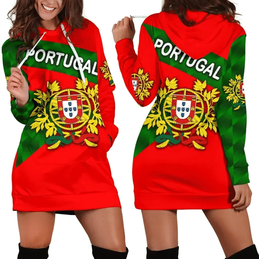 

Portugal Flag 3D Women Hoodie Dress Custom Name Retro Harajuku 3D Printed Flag Pullover Casual Sexy Women Hoodie Dress