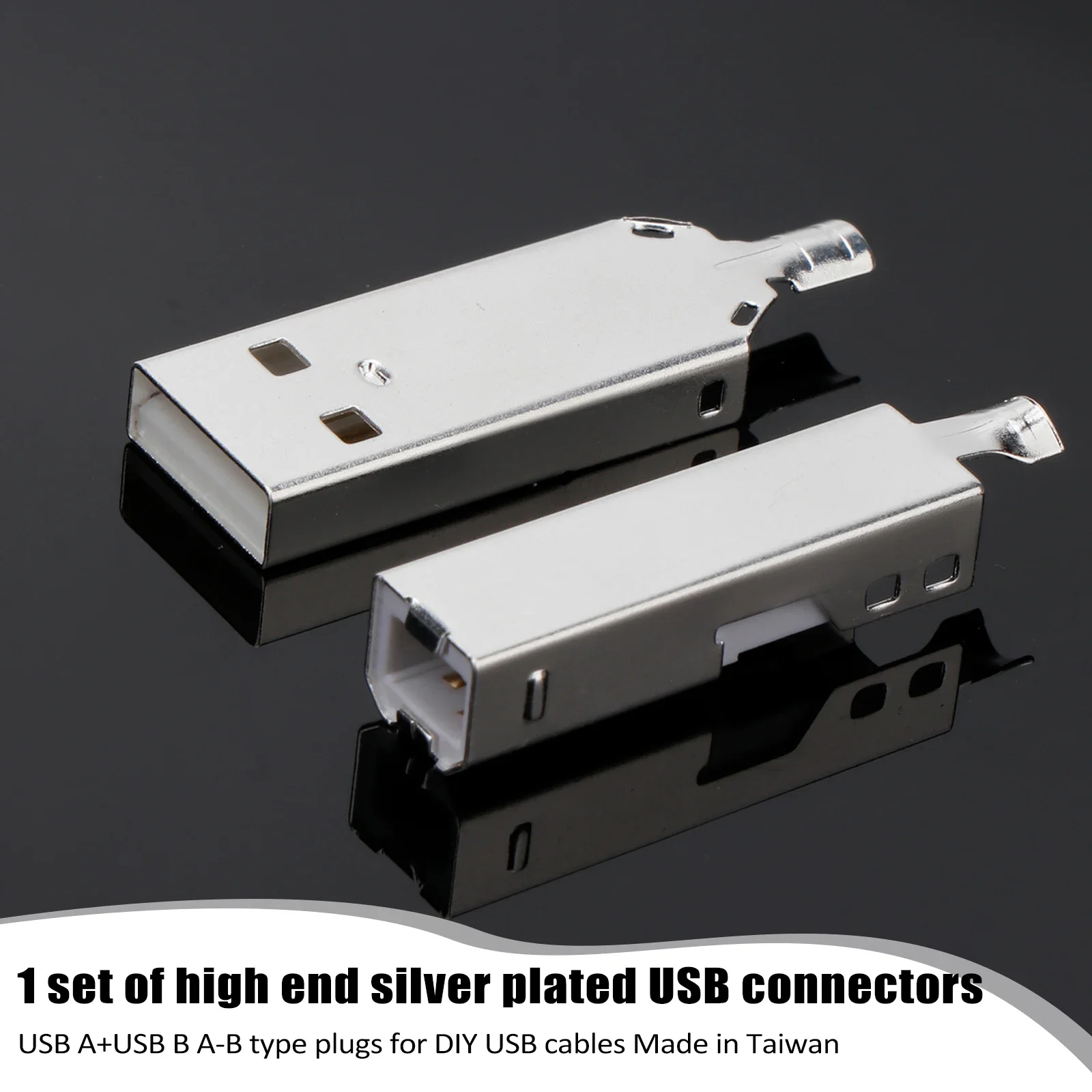 Фото Золотые/серебряные/розовые разъемы USB 2.0 — набор для пайки типа A и B для кабелей «сделай сам» с термоусадочной ванной №1