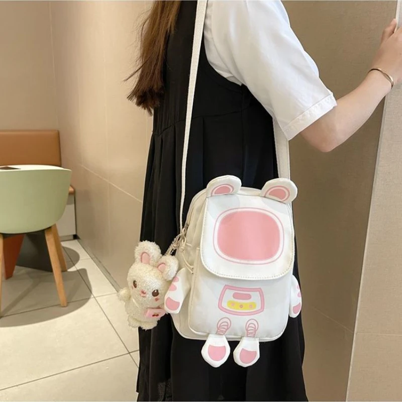 Cartoon Astronaut Messenger Bag Kawaii Ladies Canvas Shoulder Crossbody Bag Cute Handbag and Purse Ladies Shopping Bag