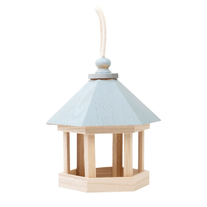 

Hanging Wooden Bird Feeder Hexagon Roof Garden Tree Patio Decor Decoration Wooden Bird Supplies