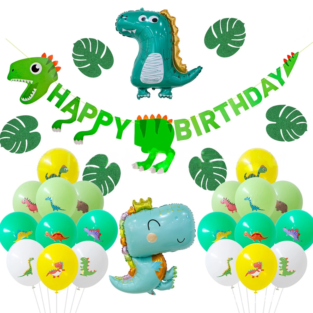 

JOLLYBOOM Dinosaur Theme Party Green Yellow Print Balloon Set Dinosaur Foil Balloon Banner for Kids Birthday Decoration Supplies