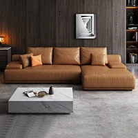 Italian minimalist leather sofa, cowhide living room, modern light luxury, large and small house type combination, top ten brand