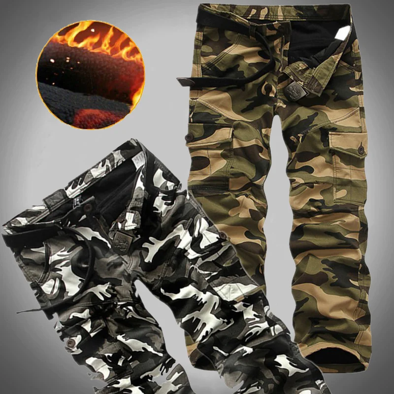 

Мужские Зимние флисовые штаны в стиле милитари, тактические брюки-карго, уличные мужские осенние повседневные хлопковые теплые спортивные ...