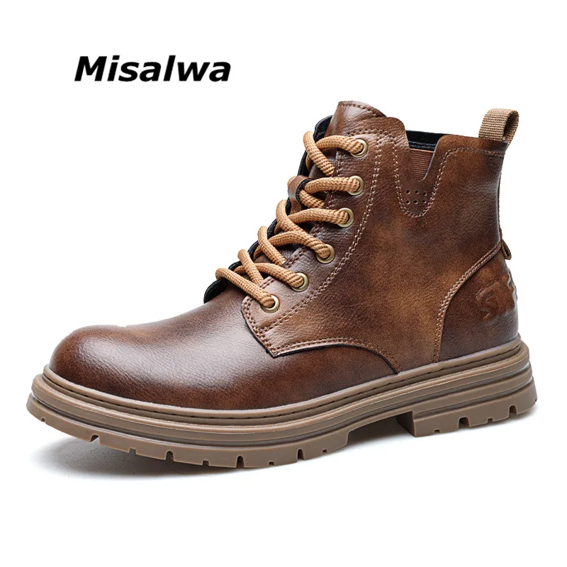

Misalwa Высокие Ботинки Челси мужские кожаные ботинки модная Рабочая обувь мужские универсальные британские мотоциклетные ботинки на платформе