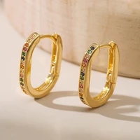 ins style fashion colorful zircon earrings for women simple geometric exquisite hoop earrings girl luxury jewelry accessories