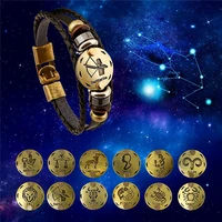 12 constellations bracelet 2022 new fashion jewelry leather bracelet men women casual personality zodiac signs punk bracelet