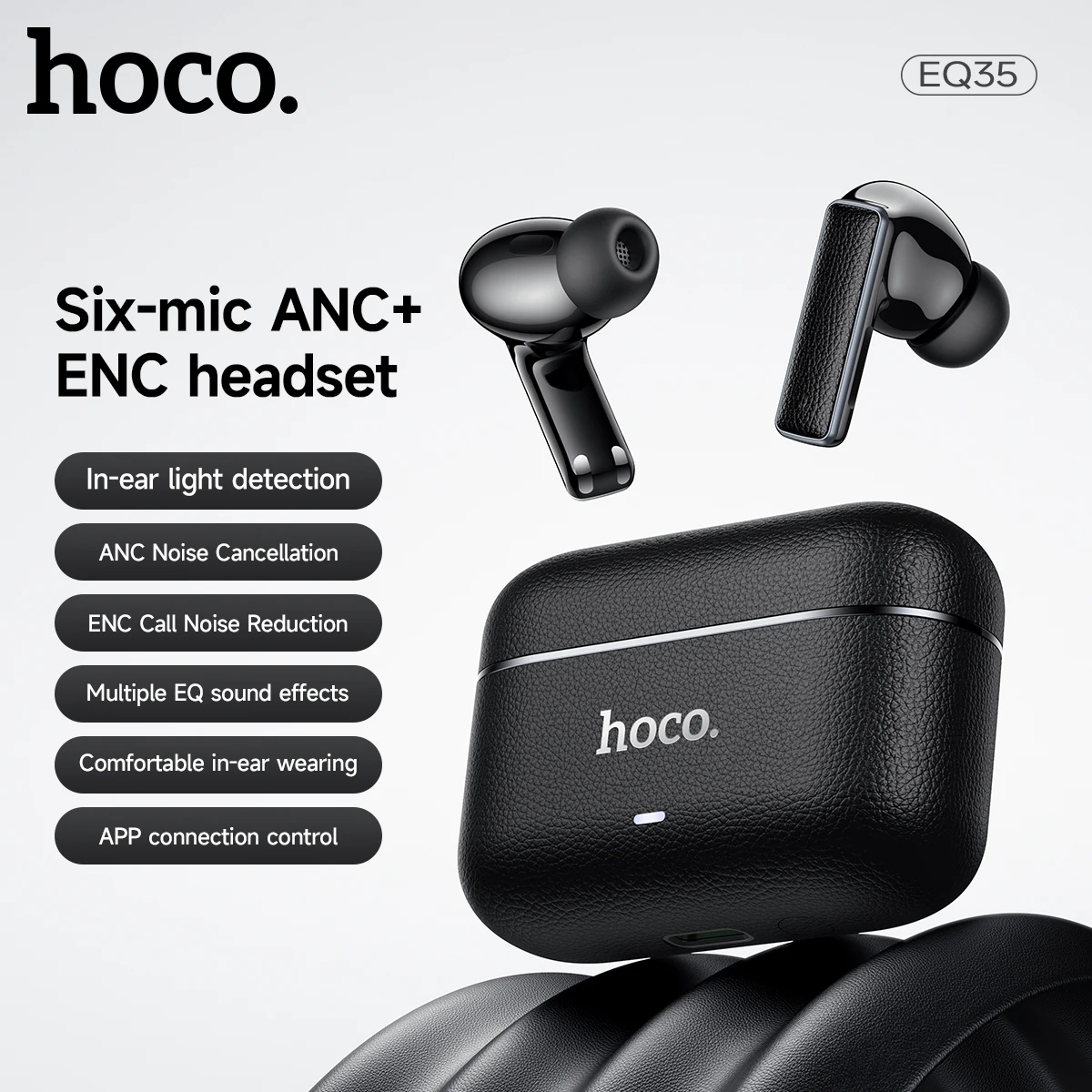 Фото Беспроводные наушники Hoco EQ35 Rhyme True Wireless с Bluetooth 5.4, ANC, ENC, адаптивной шумоподавляцией в реальном времени, 6 микрофонами и звуком высокого разрешения. №1