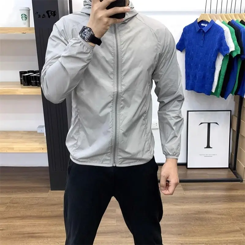 Мужская Летняя дышащая куртка ветровка с капюшоном Солнцезащитная одежда