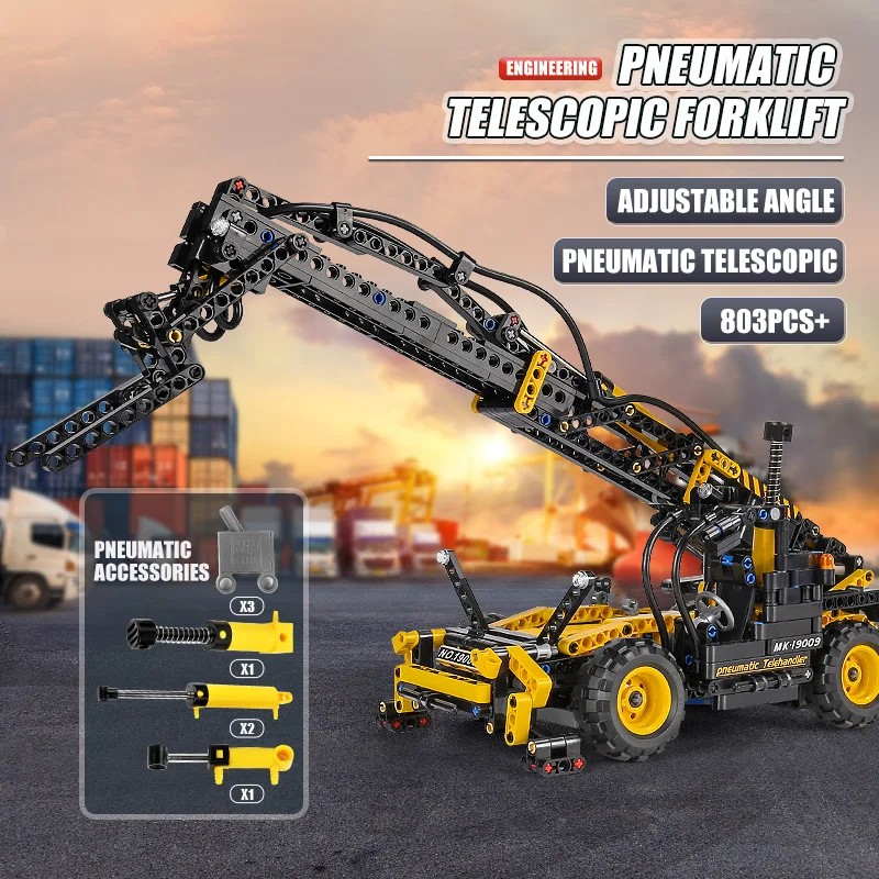 

City Technology Pneumatic Telescopic Forklift Truck project Dump truck Model Assembly Building Blocks Toys Christmas Gifts