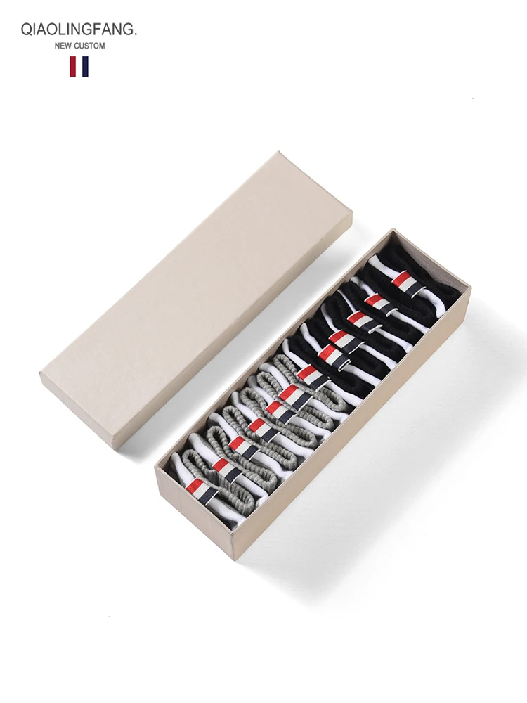 6 pairs of TB short socks pure cotton men and women couple shallow striped webbing short tube tide brand socks