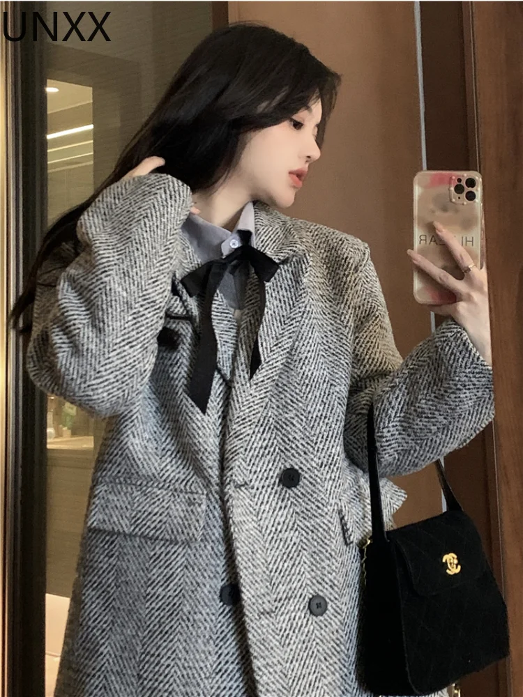 

Женская парка свободного покроя UNXX, элегантное плотное шерстяное пальто оверсайз с длинным рукавом, Осень-зима 2023