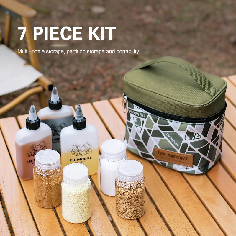 

Camping Seasoning Bottle Set Storage Bag Reusable Spice Container Condiment Jars Organizer Picnic Basket Outdoor BBQ Utensils