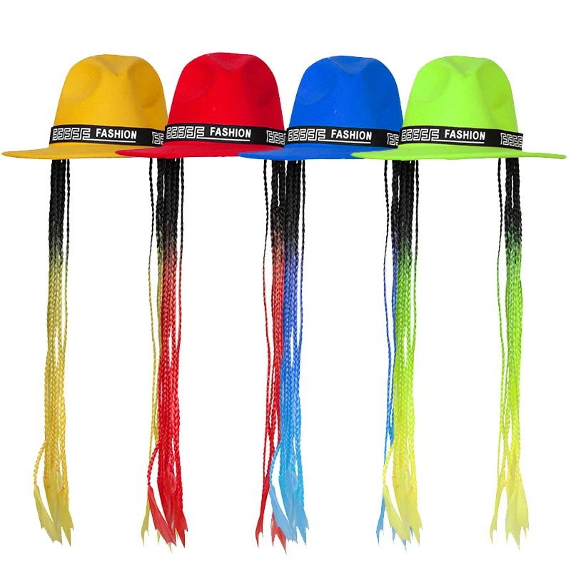 

Аксессуары для бара и сцены, джазовая шляпа в стиле ретро, для ночного клуба, Ds костюмы, одежда для танца на шесте, для диджея, разноцветная коса, головной убор DQS9555