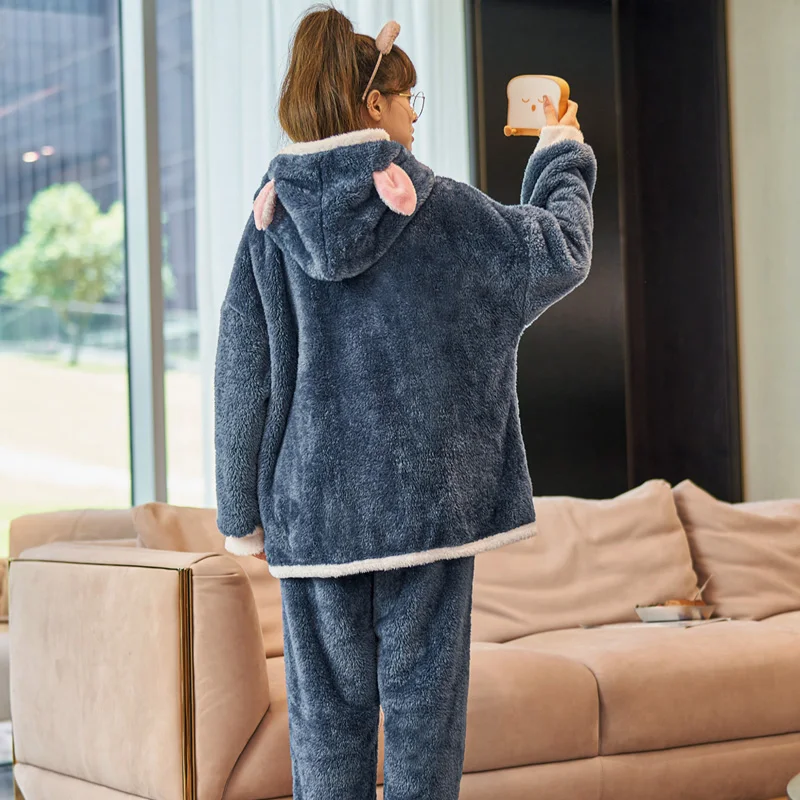 FUNISHI Winter Pajamas Inspissate pijama mujer Plush Women's pajamas Loose Version Hooded Pajama Set Plus Size 3XL Cartoon