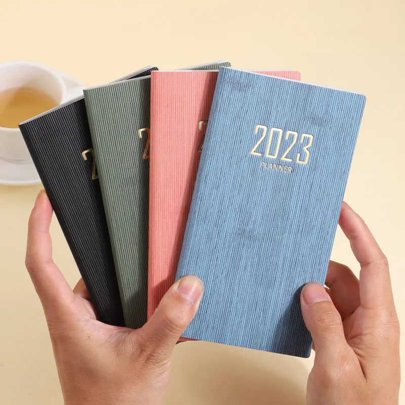 

2023 New A6 English Schedule Notebook Leather Face Day Plan Notebook 365 Days Time Management Notepad Office Supplies