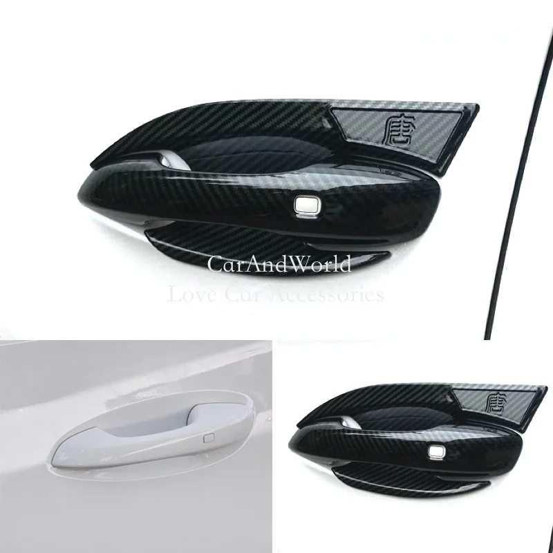 

ABS Carbon Fiber Door Handle Bowl Frame Protector Cover Trims Car External Accessories For BYD TANG DM DM-i EV 2018-2023