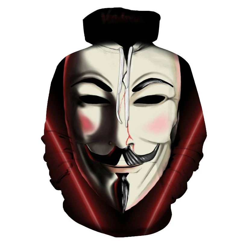 

New Fashion 3D Printed Brand Men's Vendetta Pattern Hooded Sweatshirt
