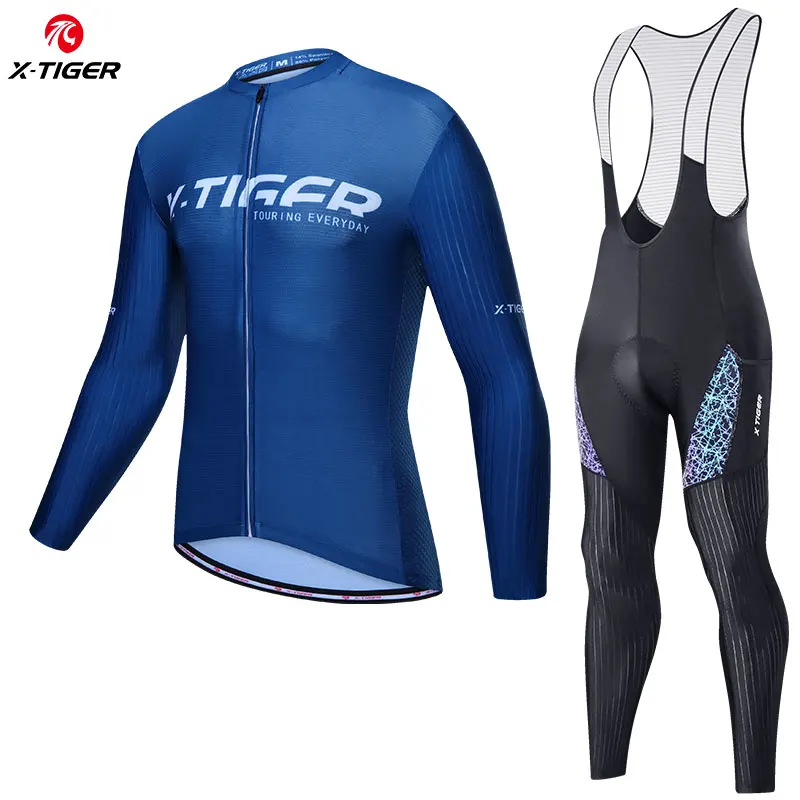 X-TIGER Cycling Set Men's Long Sleeves Clothing Autumn Cycling Jersey Set Breathable Bicycle Suit MTB Bike Sportswear Clothes