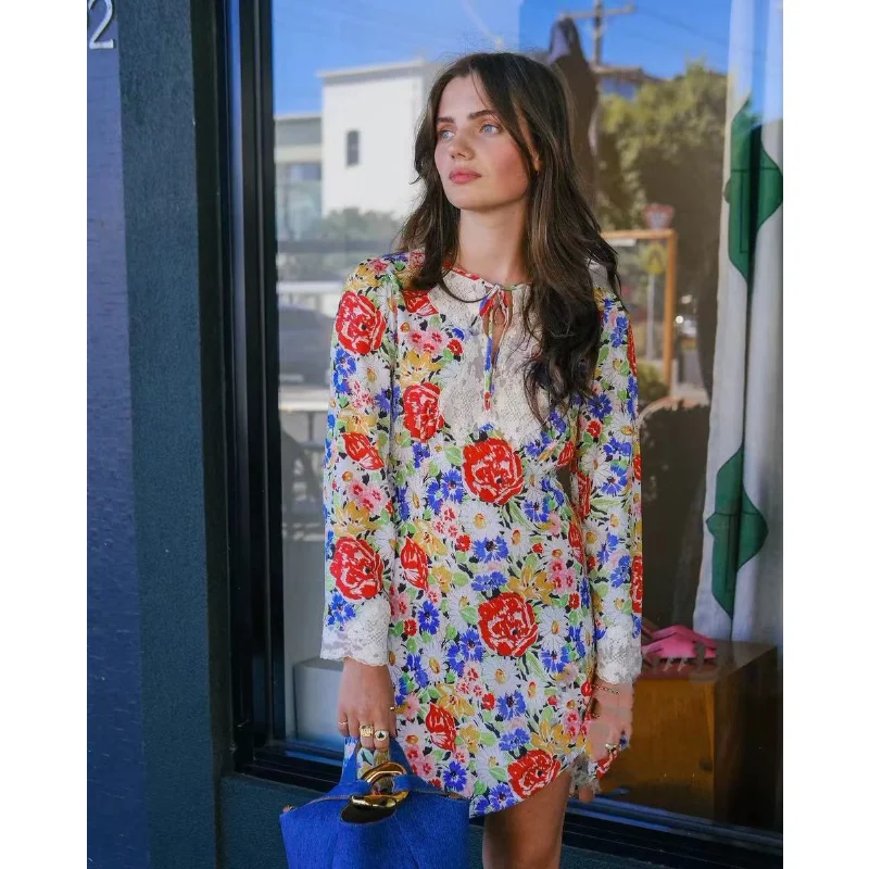 

Женское мини-платье с цветочным принтом, кружевное платье во французском стиле RIX * 2023, весна-лето 31226