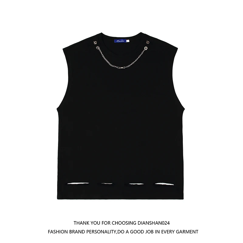 

2022 new summer hole Necklace vest men's and women's sports sleeveless T-shirt waistband loose personality