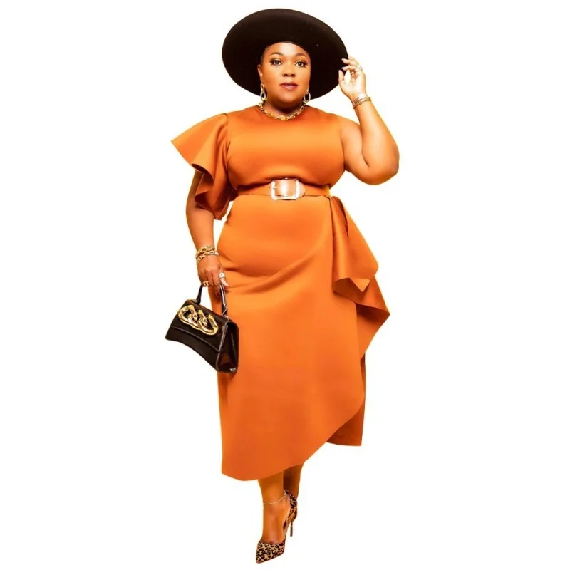 

Платье женское с круглым вырезом, высокой талией и рукавами-фонариками