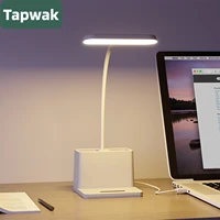 tapwak dimmable desk lamp usb rechargeable table lamp pen holder small reading lamps bedside desk light for home office bedroom