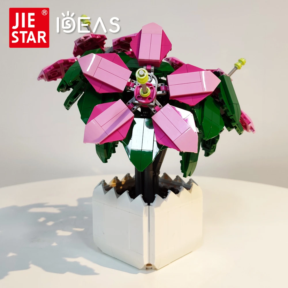 

Jiestar Ideas DIY Lily Azalea Rose Bluebell Pink Palm Bouquet Flower Brick Potted Plants Building Blocks Model Kids Toys Gifts