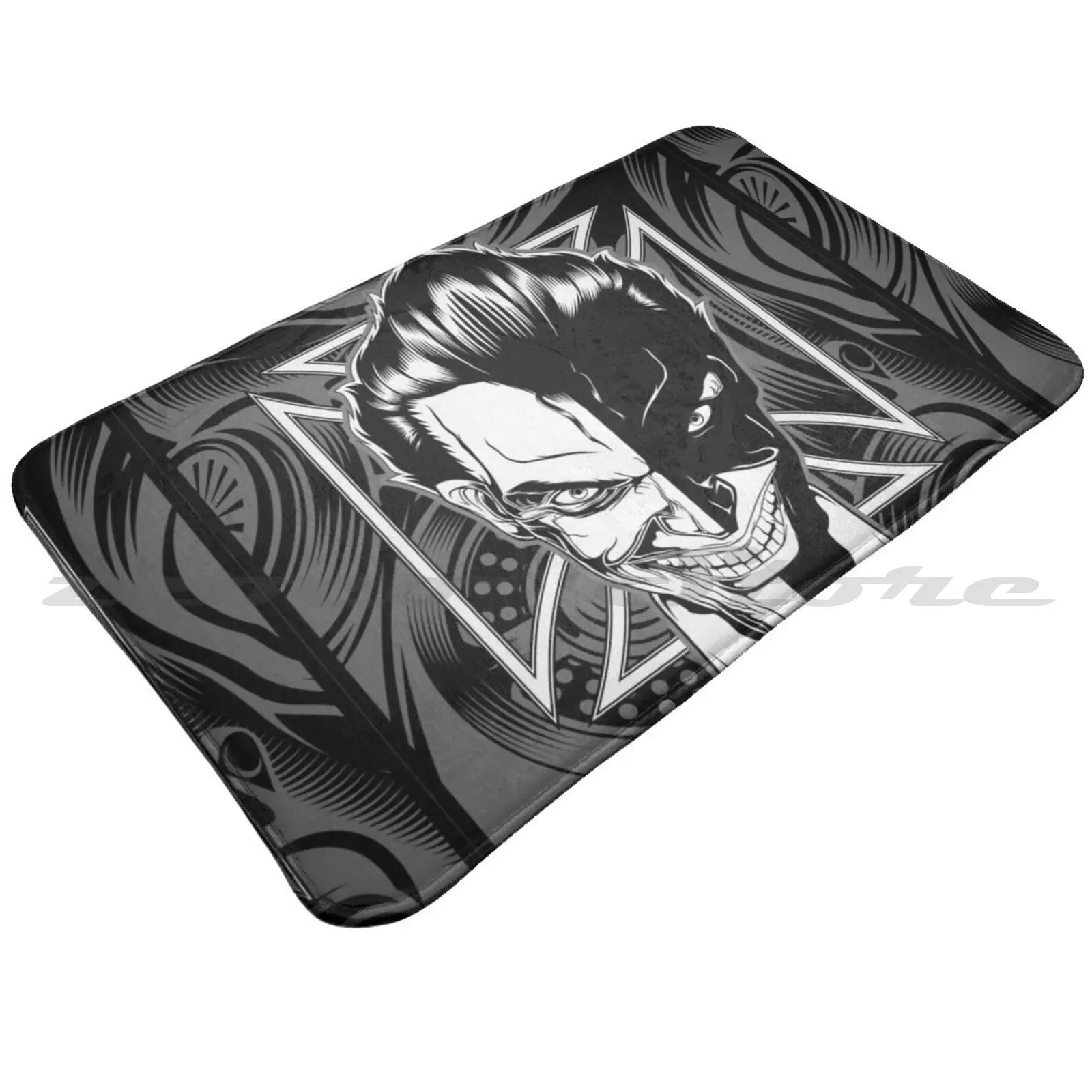 Черно-белый коврик с головой демона Придверный нескользящий мягкий поглощением