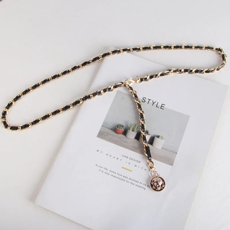 

Lady Thin Waist Chain with Skirt Closing Metal Belt Decoration Cover Versatile Sweater Belt