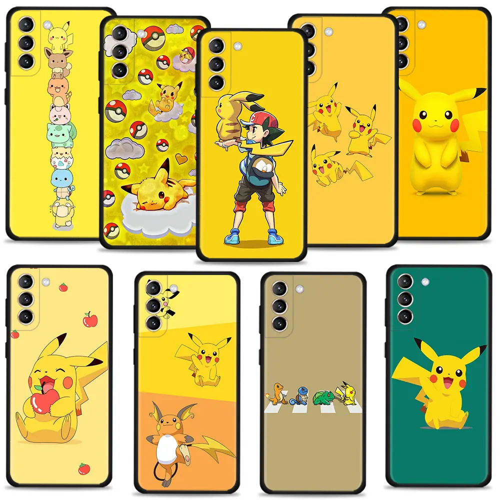 Phone Case For Samsung Galaxy S22 S21 S20 Plus S10 S8 S7 S9 S10e FE Soft Silicone Shel Pokemon Pikachu Ash Ketchum Family