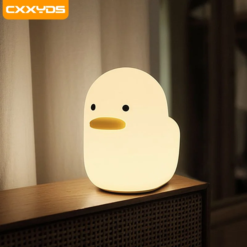 

LED Duck Silicone Night Light USB Rechargeable Cute Pat Light Bedroom Sleeping Eye Protection Accompanied by Sleep Timer Night L