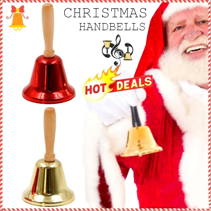 

Wooden Handle Christmas Hand Ringing Bell Christmas Supplies New Creative Metal Opening Home Holiday Party Venue Decoration