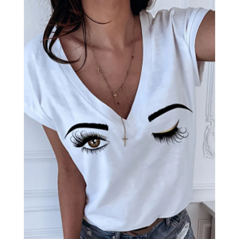 

Women's T-shirt 3D Sexy Eyelash Print Top Summer New Women's Fashion Street Short Sleeve Loose Plus Size Women's Clothing Shirt