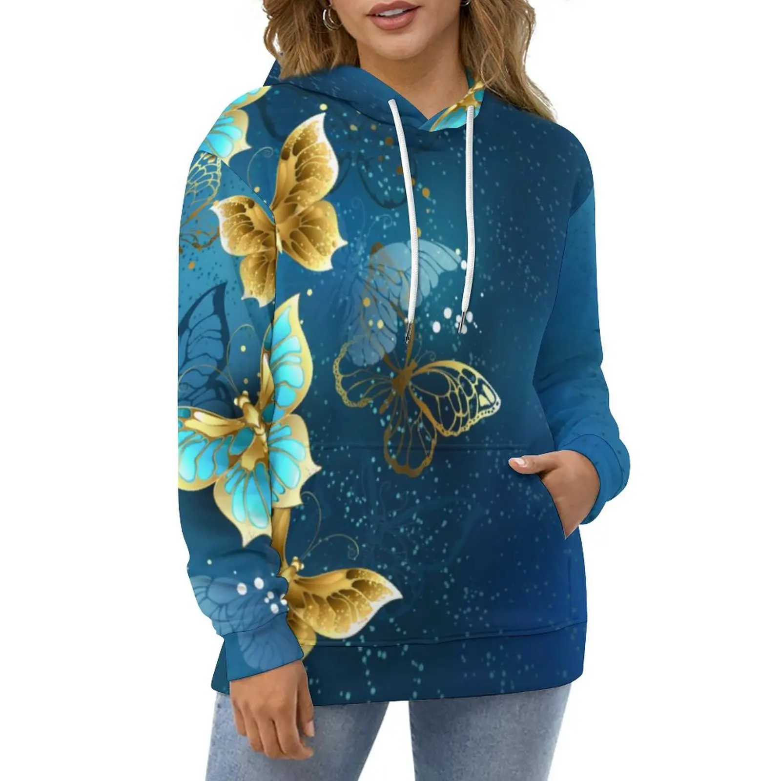 

Retro Steampunk Hoodies Golden Butterflies Hip Hop Oversized Hoodie Female Long-Sleeve Pretty Print Casual Hooded Sweatshirts