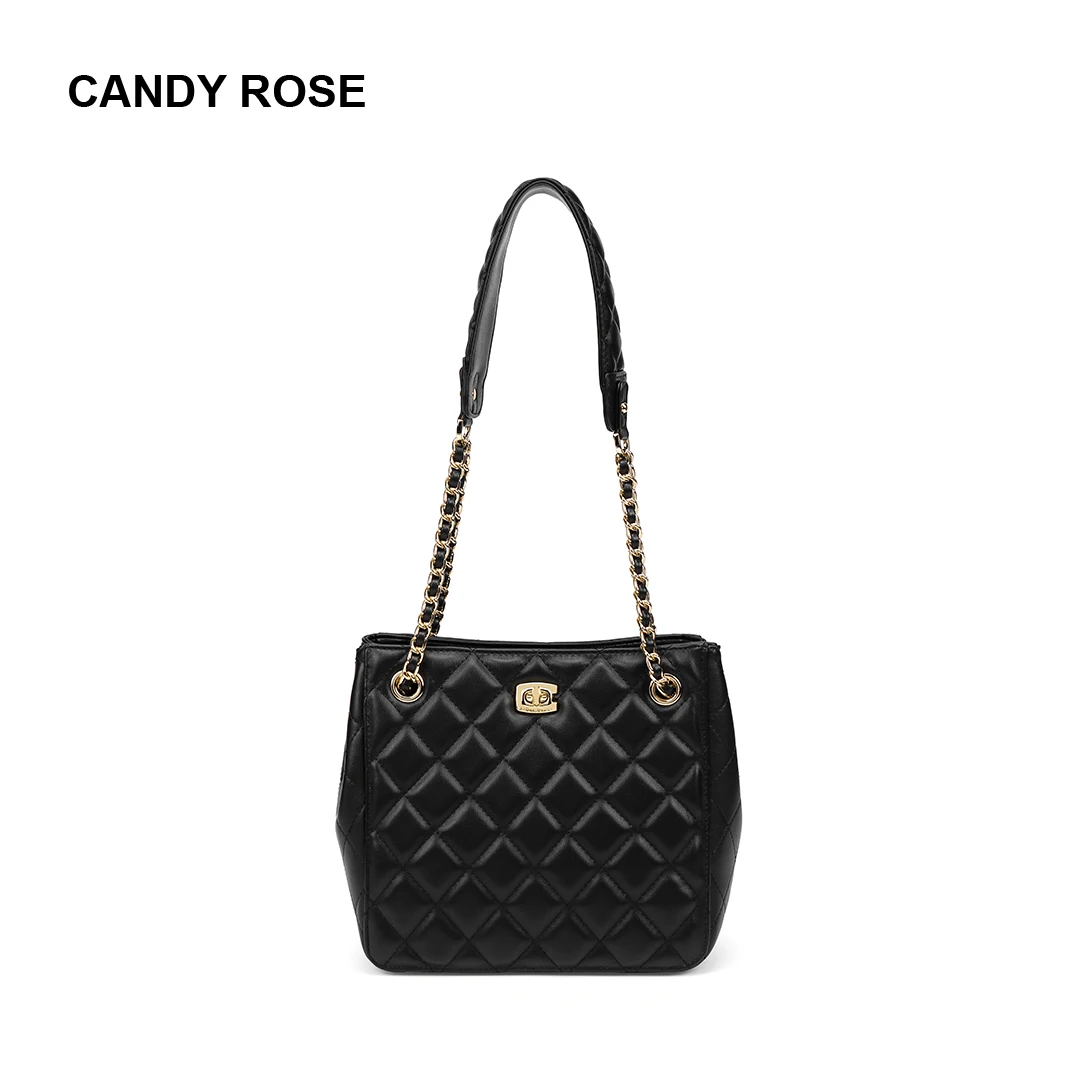 

CandyRose Women Shoulder Bag Luxury Diamond Lattice Black Chain Crossbody Bag Valentine Day Gift Flap Elegant Messenger Bag