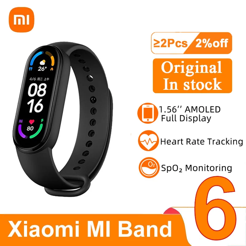 

Оригинальный Смарт-браслет Xiaomi Mi Band 6 с экраном AMOLED 1,56 дюйма, фитнес-трекер Mi Band 6 с оксиметром в крови, водонепроницаемый Bluetooth ATM