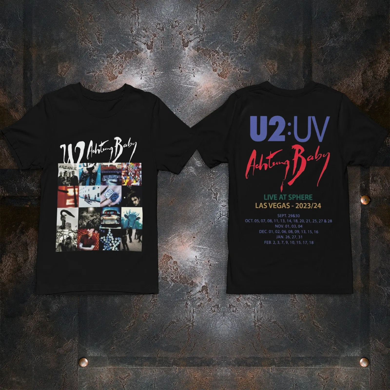 УФ Achtung Baby Live at сферическая 2023 24 тур футболка U2 концерт