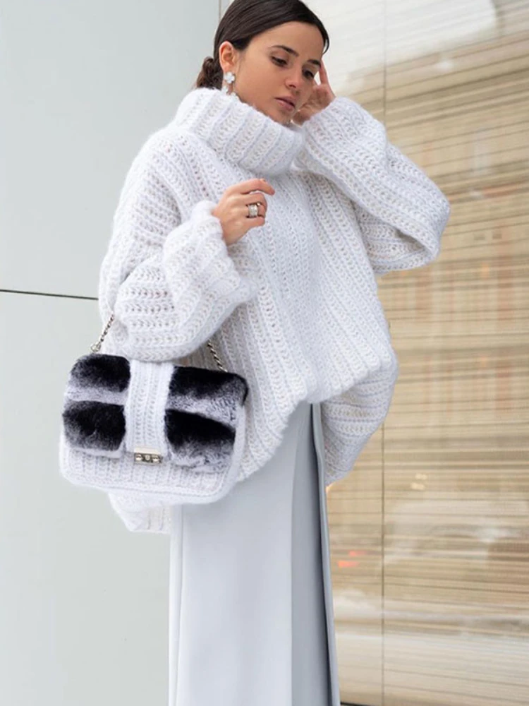 

Women Sweaters Elegant Fluffy Turtleneck Knitted Female Fashion Warm Jumpers Lady Long Sleeve Pullover Streetwear Free-shipping