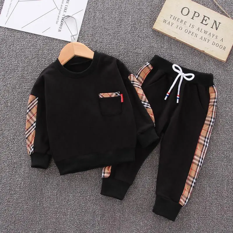 

Children Kids Autumn Sets C Cartoon Cotton Plaid Tees + Pants Boys Clothing T-shirts + Trousers Suits Kids Stripe Girl Set