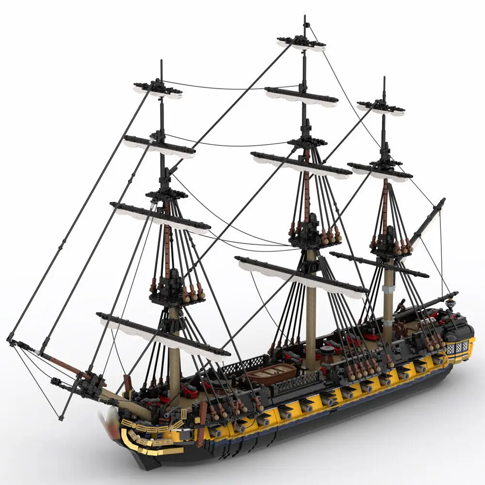 44-пистолетный фрегат корабль с тремя мачтами и интерьером 6029 шт. MOC