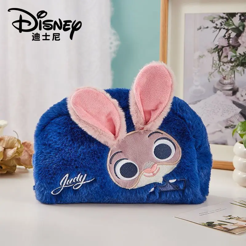 Фото Плюшевый пенал Disney Zootopia Nick Judy, плюшевая косметичка, плюшевая сумка для макияжа, вместительный дорожный органайзер для туалетных принадлежностей, подарок для детей №3