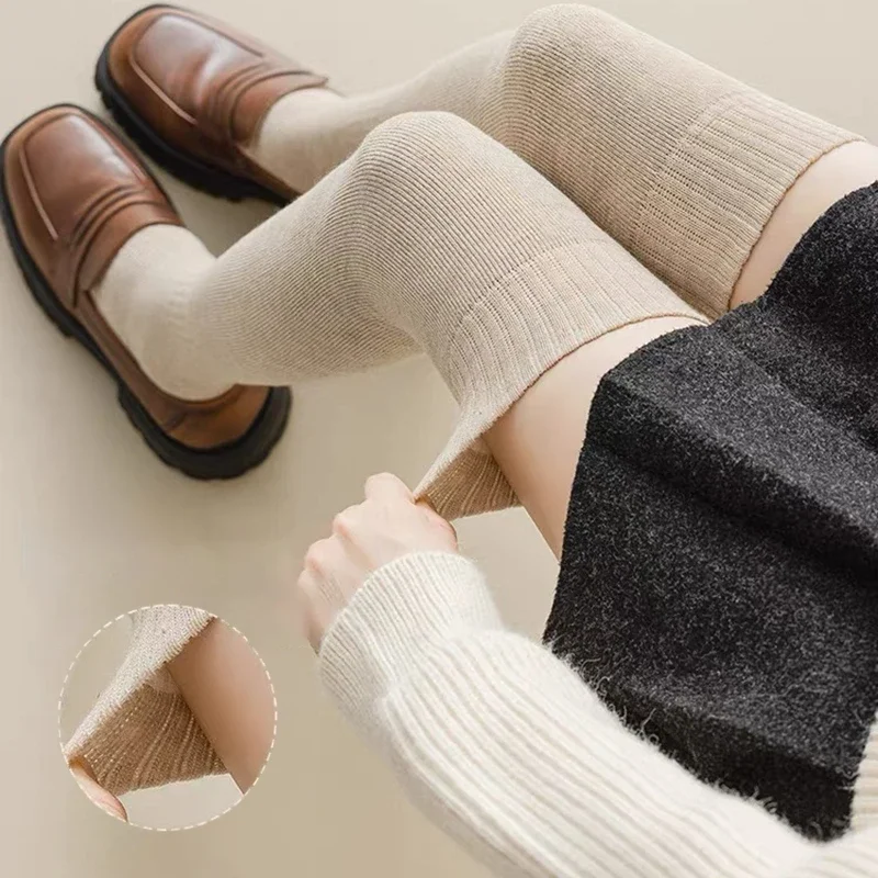 Женские зимние однотонные утепленные плотные чулки с петлями внутри