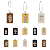 disney square shape kind princess single sided printing keychains resin doll key chain gifts for girls women accessories qgz640